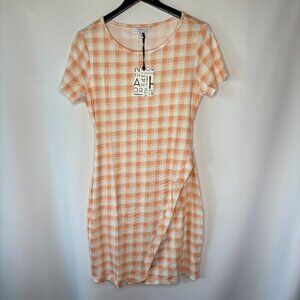 NWT 41 Hawthorn Women's Orange Plaid Brigitte Knit Bodycon Mini Dress Size Large